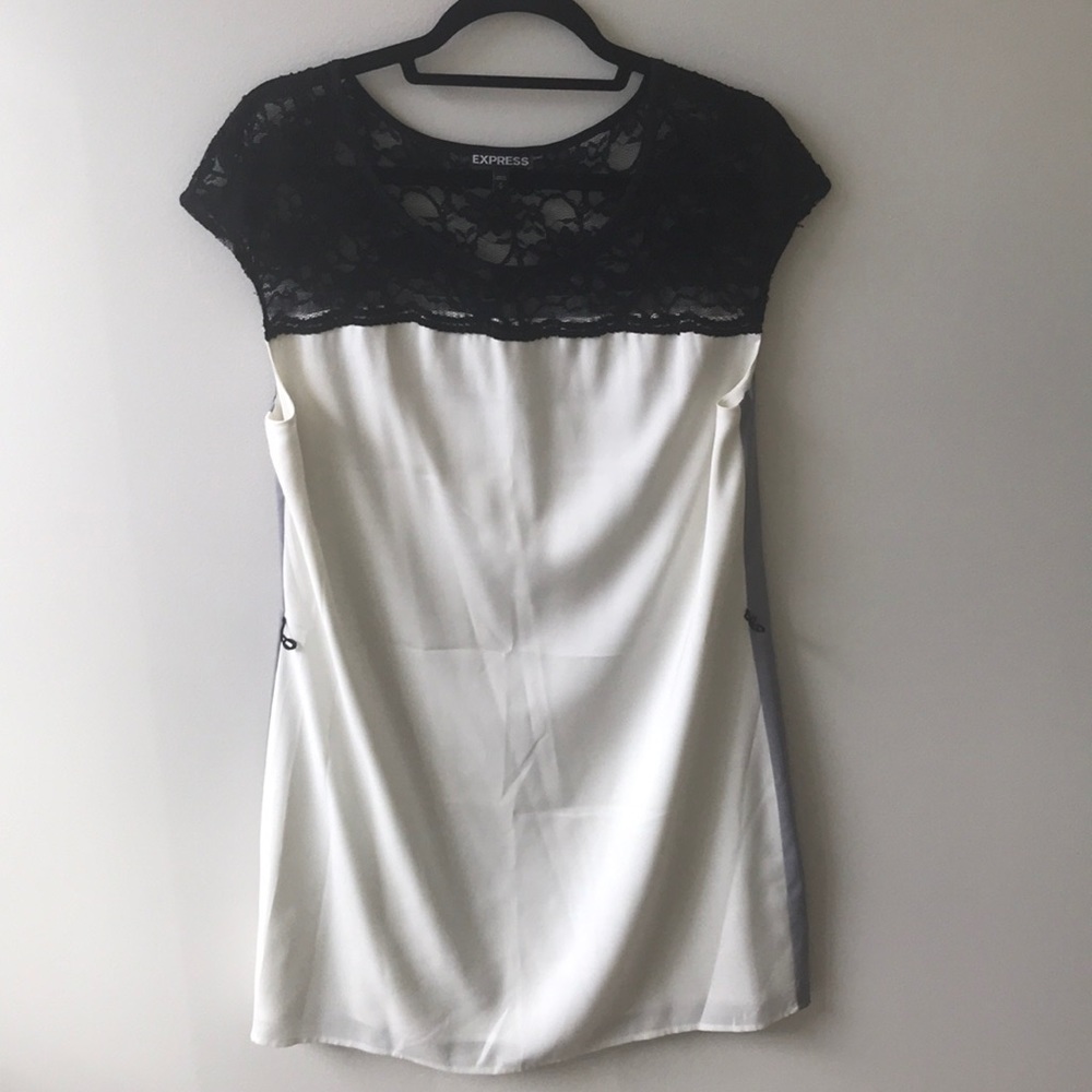 Fun dress with lace top. White front/gray back.